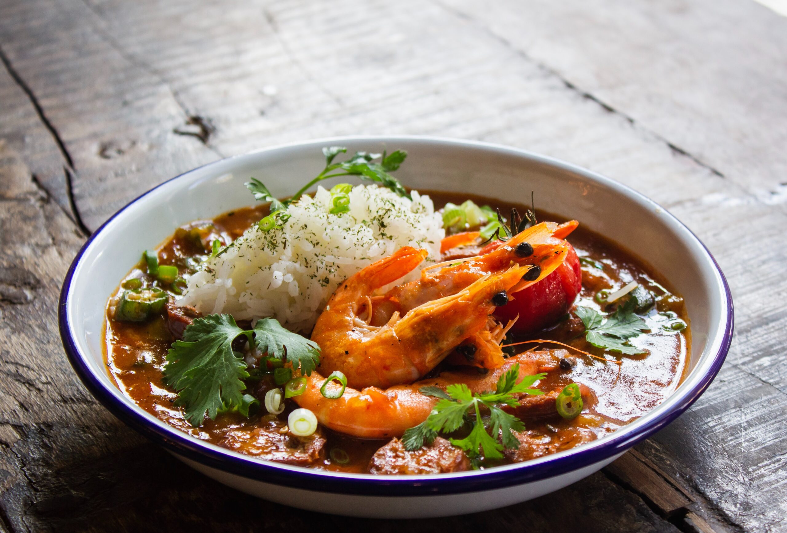 Cuisine in Vietnam - a bowl of rice, soup and shrimp