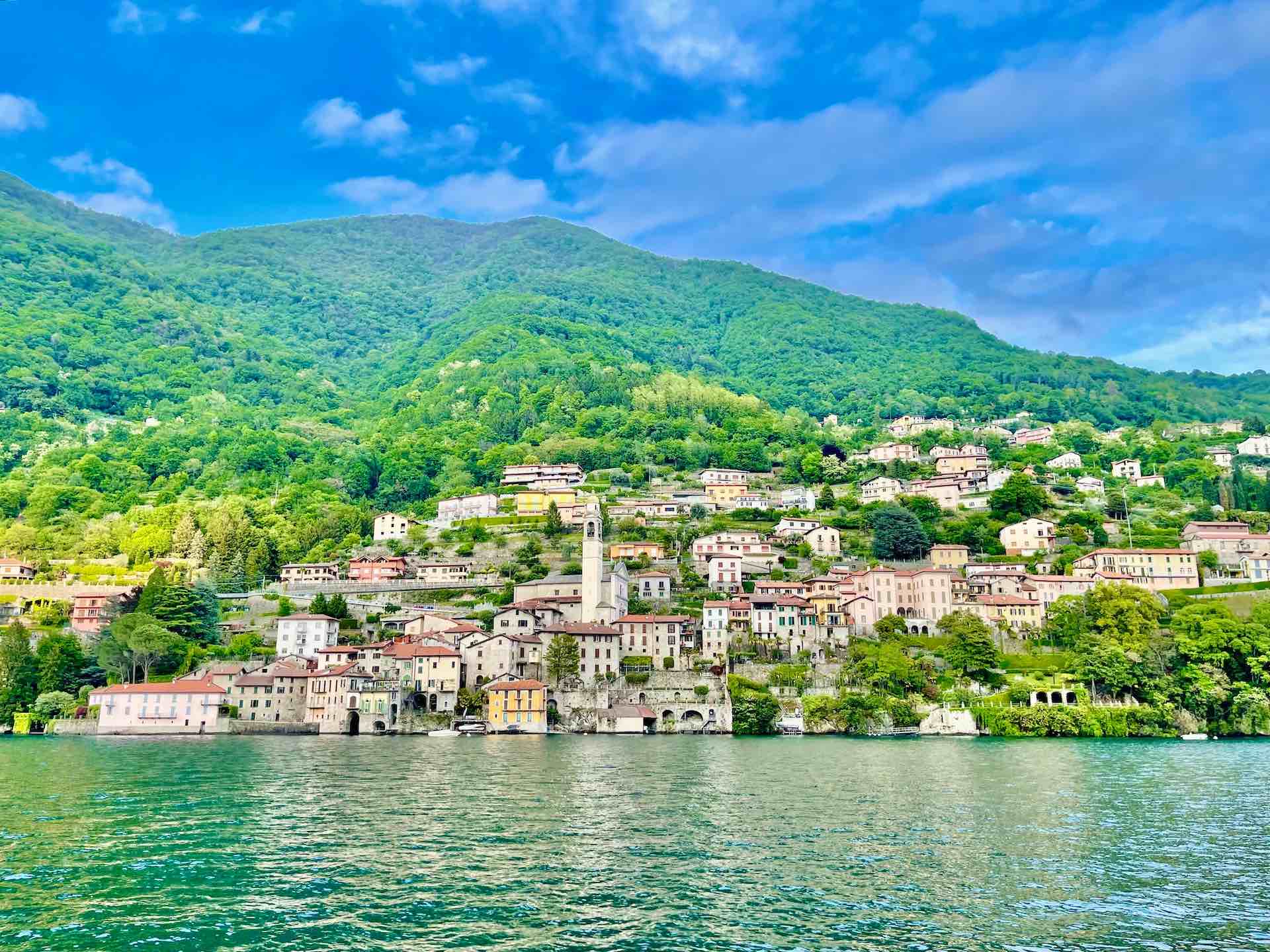 Town of Nesso viewed from across lake como, Italy