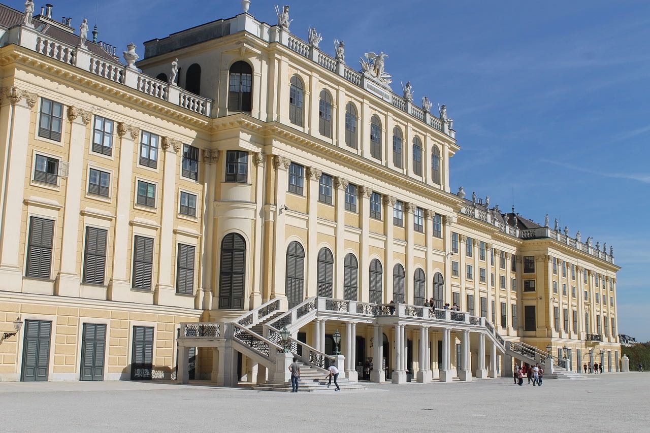 Front facade of Schonbrunn palace in Vienna 