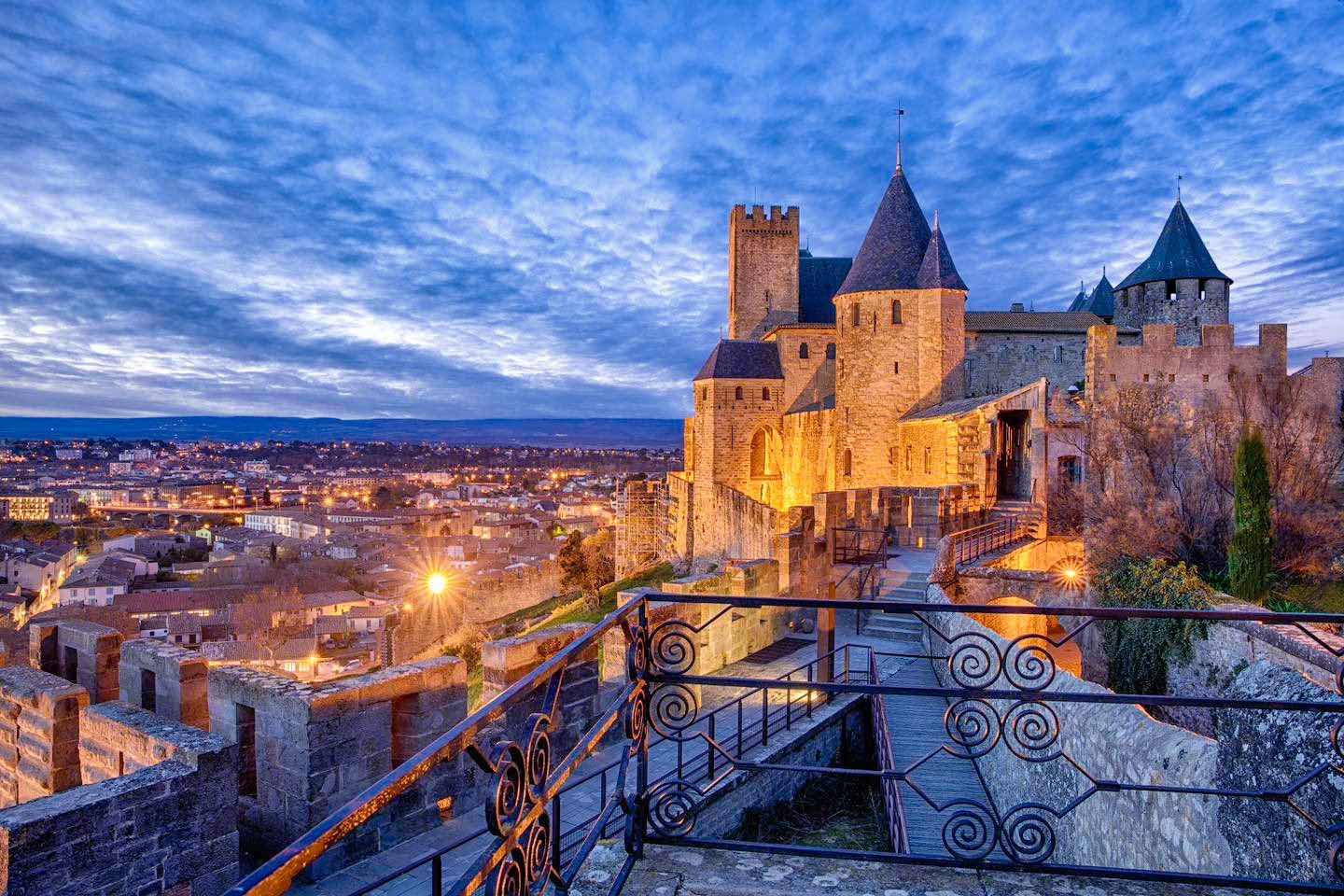 Hotel de la Cité Carcassonne at dusk 