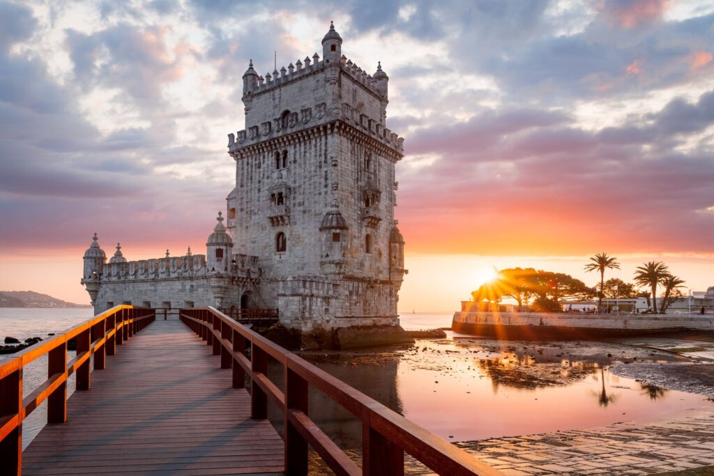 Torre Belem in Lisbon, Portugal at sunset