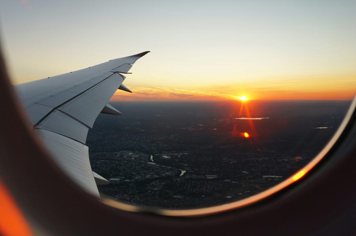 Sunset view from airplane window