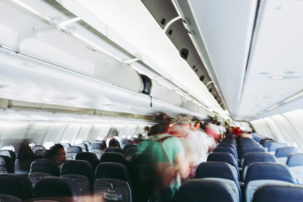 Time lapse image of passengers boarding a flight