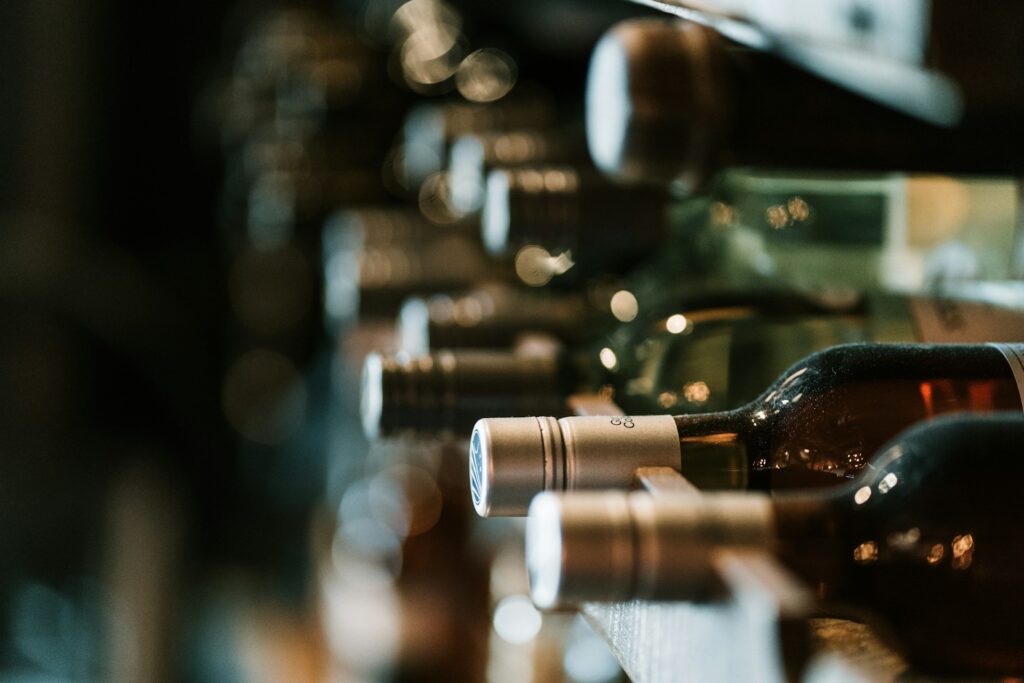 Wine bottles in a rack