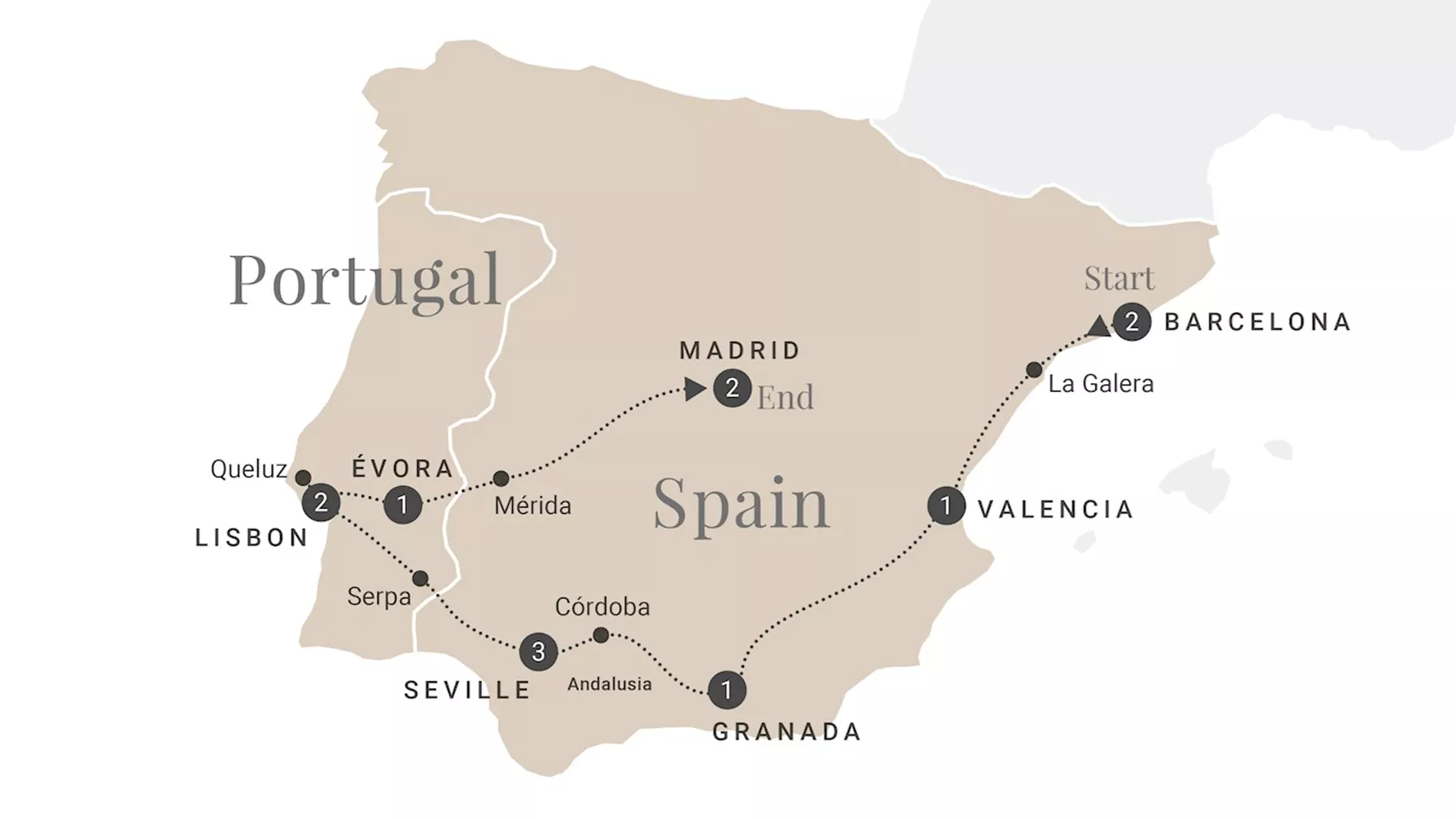 Map of Portugal and Spain